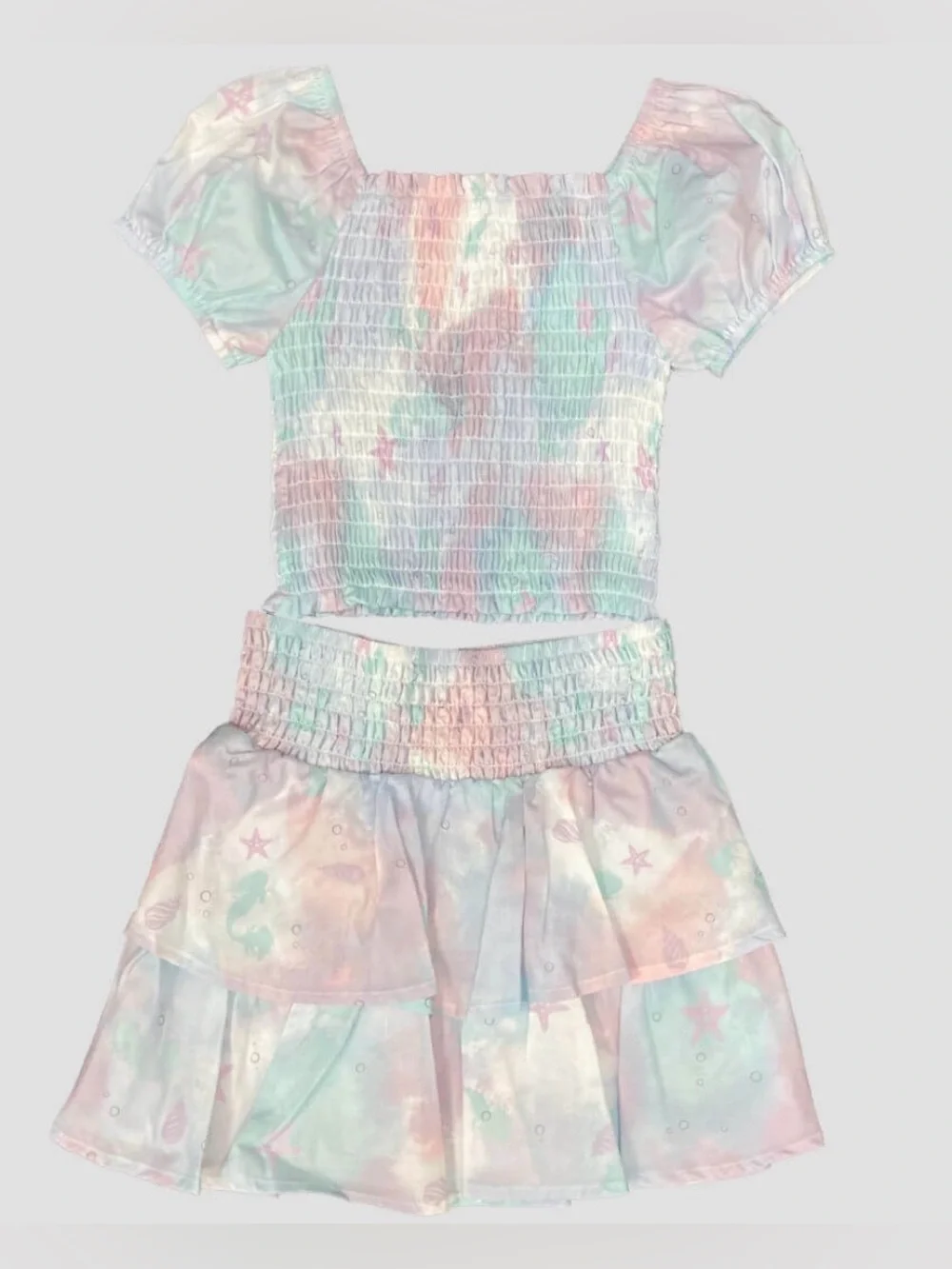 Disney Little Mermaid Pastel Watercolor Smocked Matching Outfit Set Girls 4T